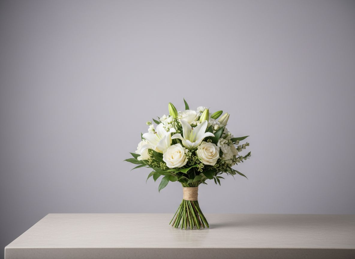 Composition de deuil en lys et roses blanches