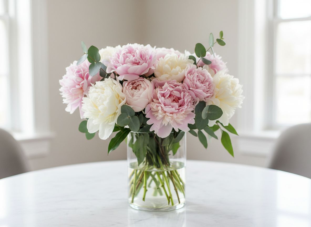 Bouquet de pivoines roses et blanches
