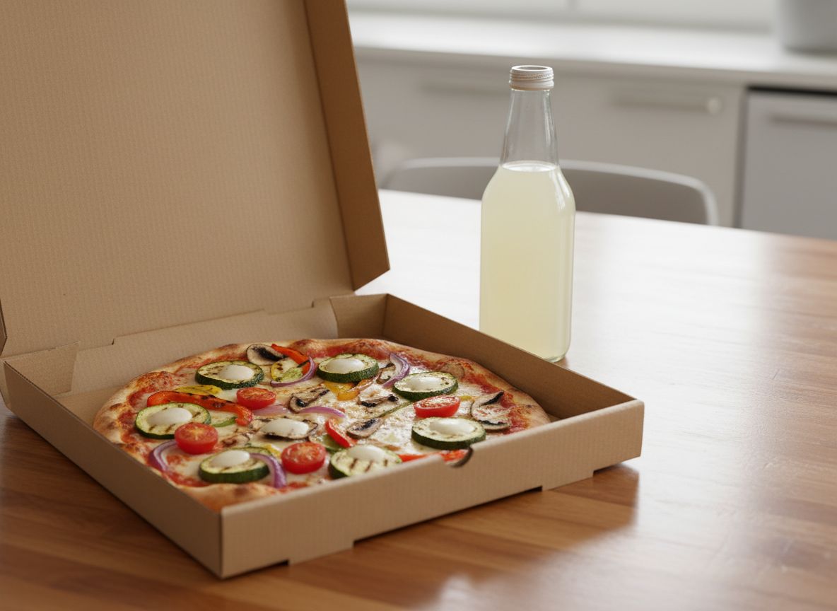 Pizza aux légumes grillés dans sa boîte
