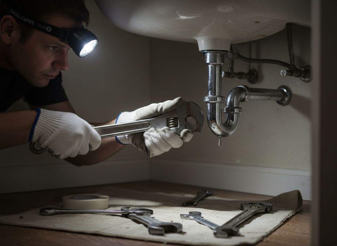 Réparation d'une fuite sous un lavabo
