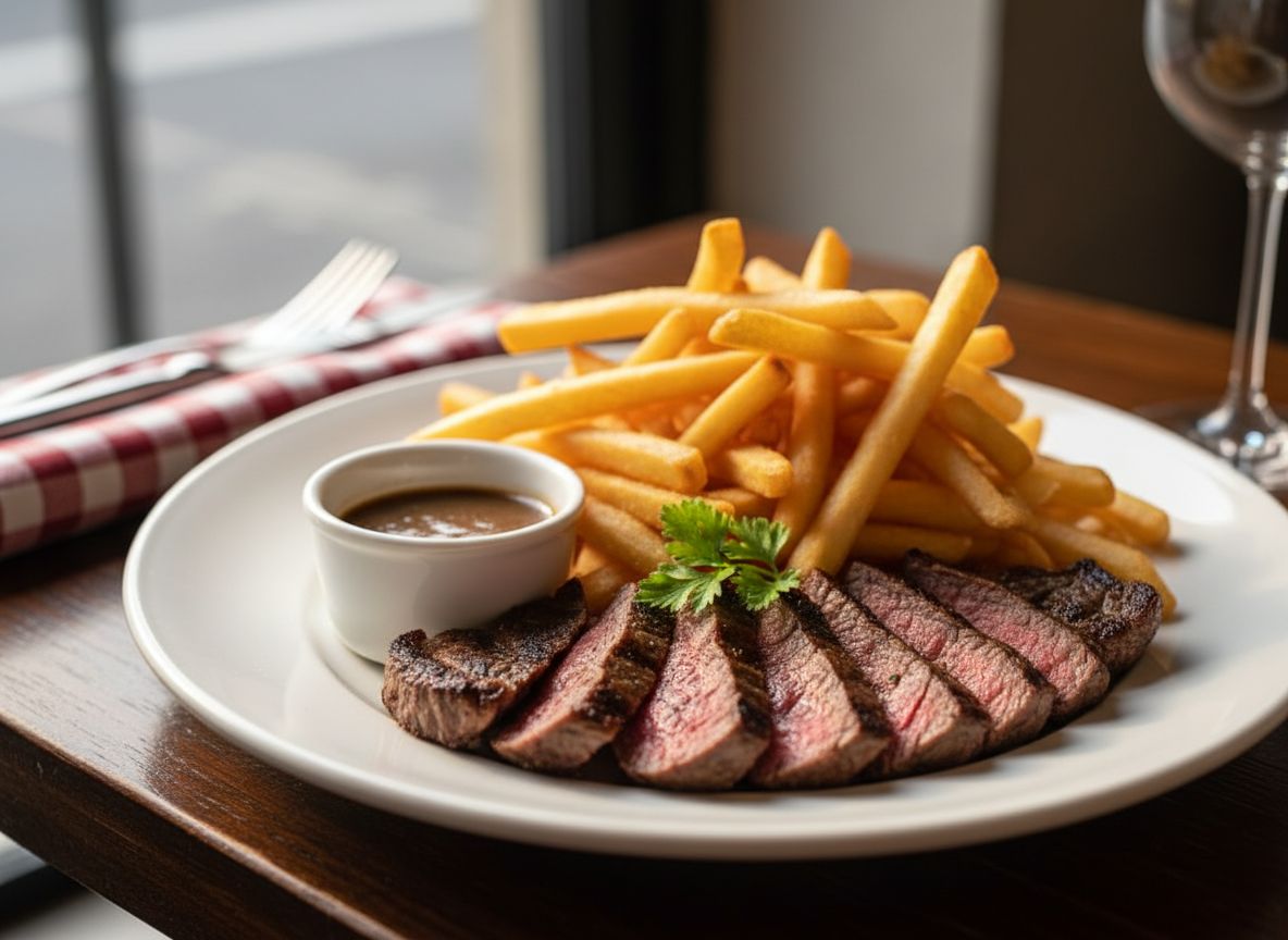 Entrecôte, frites maison et sauce au poivre